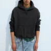 Sudadera con capucha de felpa de algodón de corte recto – Negro lavado