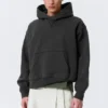 Sudadera con capucha de felpa de algodón de corte recto – Negro lavado