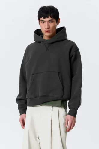 Sudadera con capucha de felpa de algodón de corte recto – Negro lavado