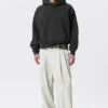Sudadera con capucha de felpa de algodón de corte recto – Negro lavado