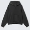 Sudadera con capucha de felpa de algodón de corte recto – Negro lavado