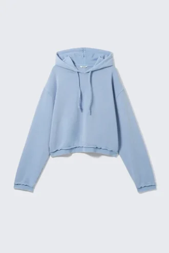 Sudadera con capucha de pijama corta de felpa – Azul empolvado