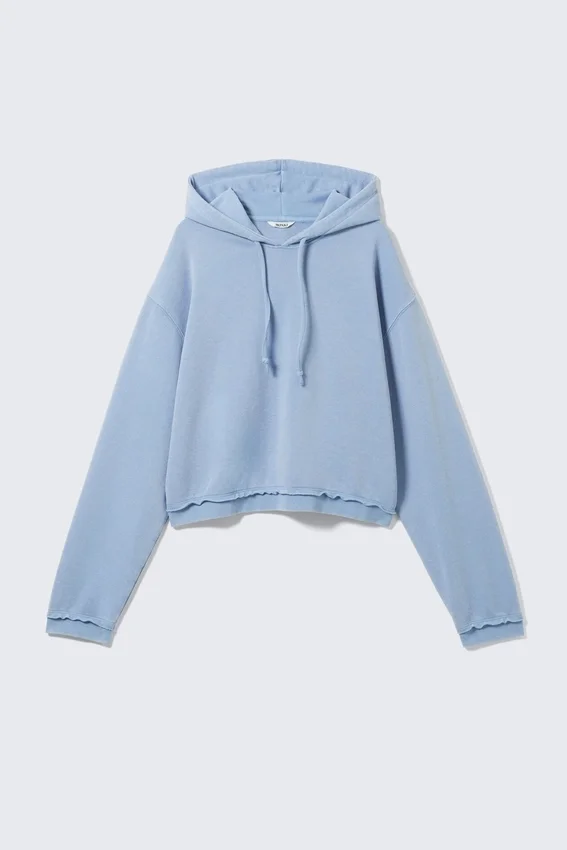 Sudadera con capucha de pijama corta de felpa – Azul empolvado Sudadera con capucha de pijama corta de felpa – Azul empolvado