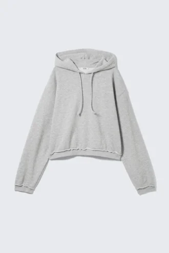 Sudadera con capucha de pijama corta de felpa – Gris jaspeado
