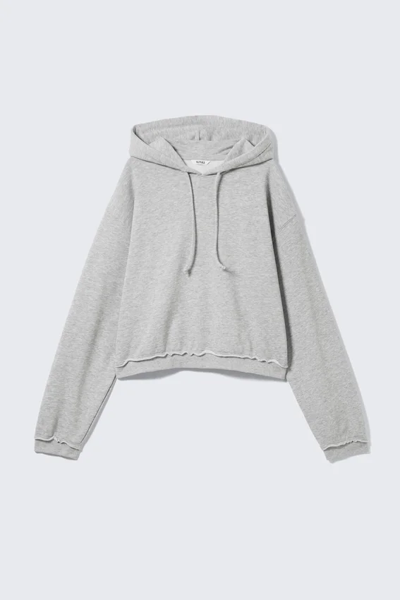 Sudadera con capucha de pijama corta de felpa – Gris jaspeado Sudadera con capucha de pijama corta de felpa – Gris jaspeado