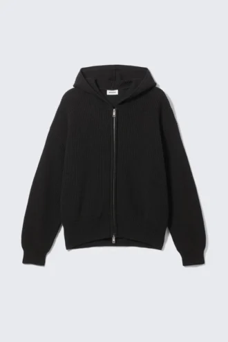 Sudadera con capucha de punto de corte recto – Negro