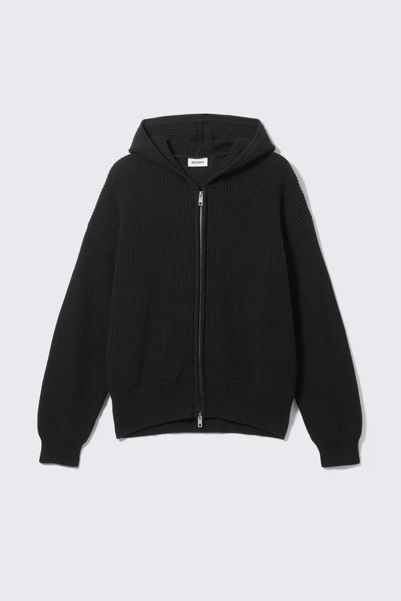 Sudadera con capucha de punto de corte recto – Negro Sudadera con capucha de punto de corte recto – Negro