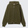 Sudadera con capucha de punto de corte recto – Verde caqui oscuro Sudadera con capucha de punto de corte recto – Verde caqui oscuro