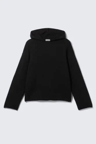Sudadera con capucha de punto holgada – Negro