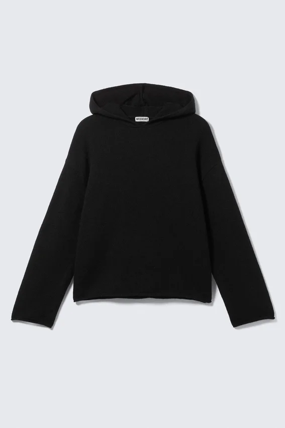 Sudadera con capucha de punto holgada – Negro Sudadera con capucha de punto holgada – Negro