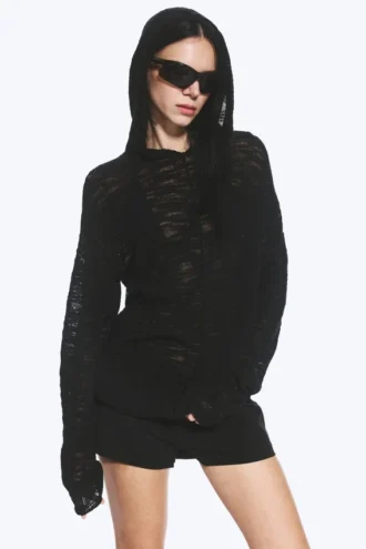 Sudadera con capucha de punto – Negro