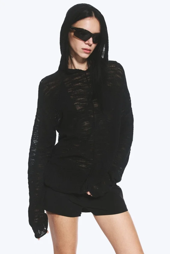 Sudadera con capucha de punto – Negro Sudadera con capucha de punto – Negro