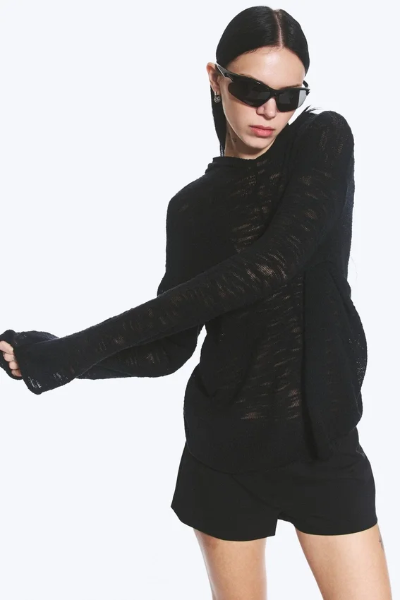 Sudadera con capucha de punto – Negro Sudadera con capucha de punto – Negro