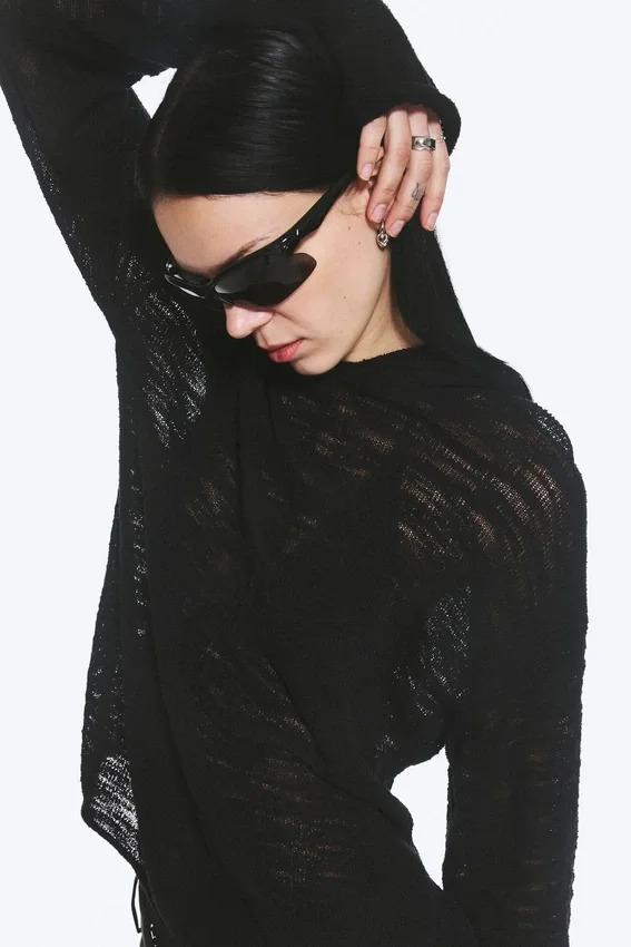 Sudadera con capucha de punto – Negro Sudadera con capucha de punto – Negro