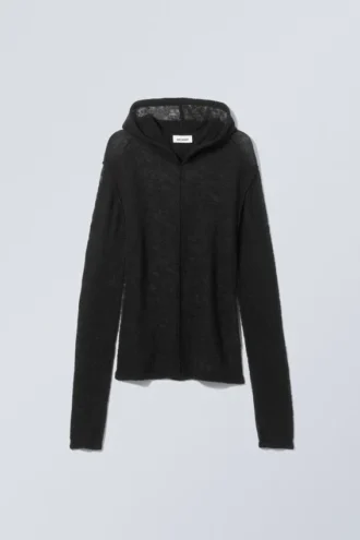 Sudadera con capucha de punto transparente de mezcla de lana Terri – Negro