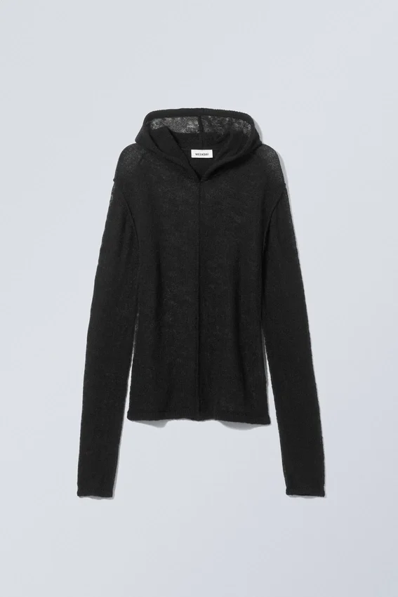Sudadera con capucha de punto transparente de mezcla de lana Terri – Negro Sudadera con capucha de punto transparente de mezcla de lana Terri – Negro
