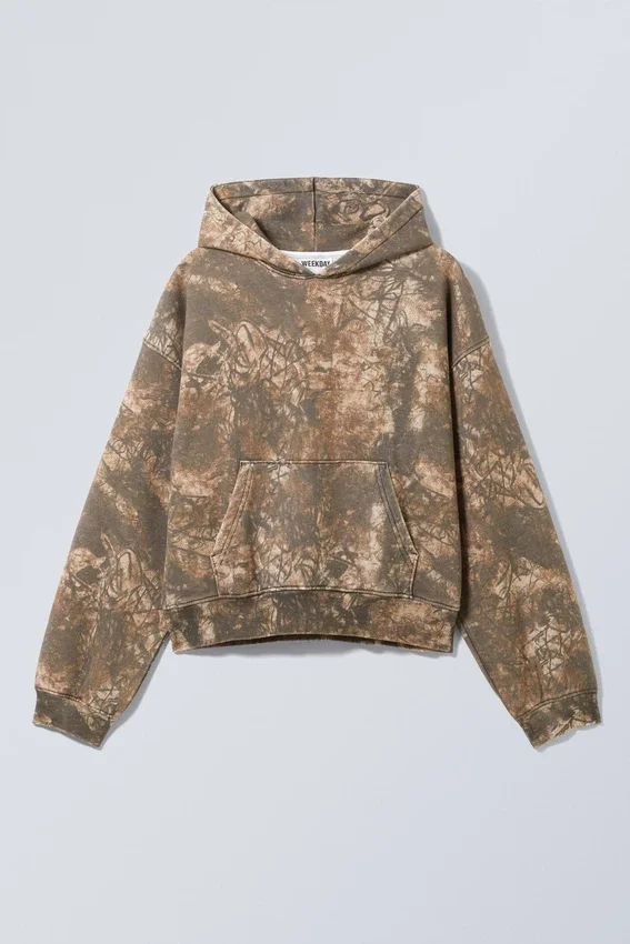 Sudadera con capucha estampada de corte holgado – Caqui – Woodland Sudadera con capucha estampada de corte holgado – Caqui – Woodland