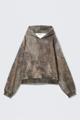 Sudadera con capucha estampada de corte holgado – Verde caqui bosque