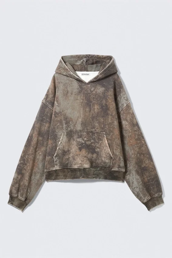 Sudadera con capucha estampada de corte holgado – Verde caqui bosque Sudadera con capucha estampada de corte holgado – Verde caqui bosque