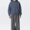 Sudadera con capucha holgada de algodón grueso – Azul oscuro lavado Sudadera con capucha holgada de algodón grueso – Azul oscuro lavado