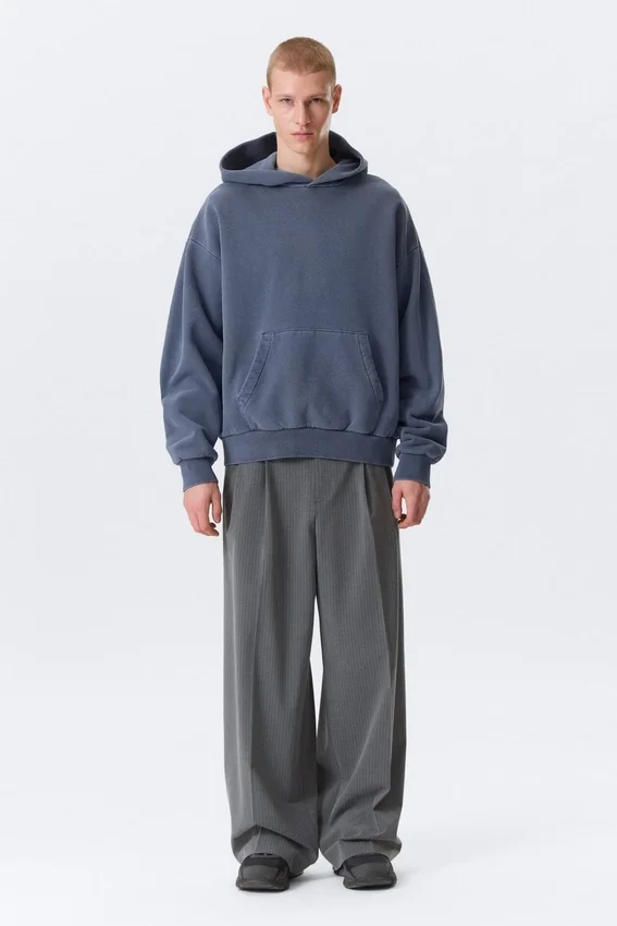 Sudadera con capucha holgada de algodón grueso – Azul oscuro lavado Sudadera con capucha holgada de algodón grueso – Azul oscuro lavado