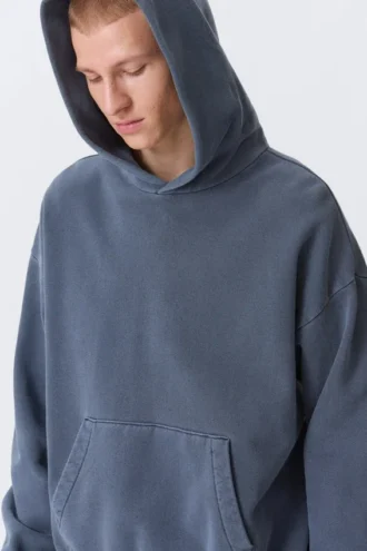 Sudadera con capucha holgada de algodón grueso – Azul oscuro lavado