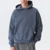 Sudadera con capucha holgada de algodón grueso – Azul oscuro lavado Sudadera con capucha holgada de algodón grueso – Azul oscuro lavado