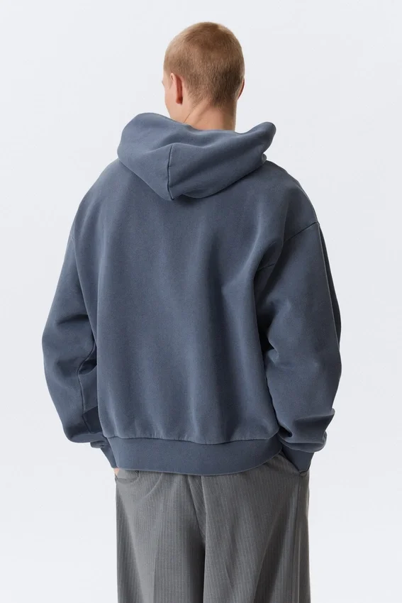 Sudadera con capucha holgada de algodón grueso – Azul oscuro lavado Sudadera con capucha holgada de algodón grueso – Azul oscuro lavado