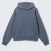 Sudadera con capucha holgada de algodón grueso – Azul oscuro lavado Sudadera con capucha holgada de algodón grueso – Azul oscuro lavado