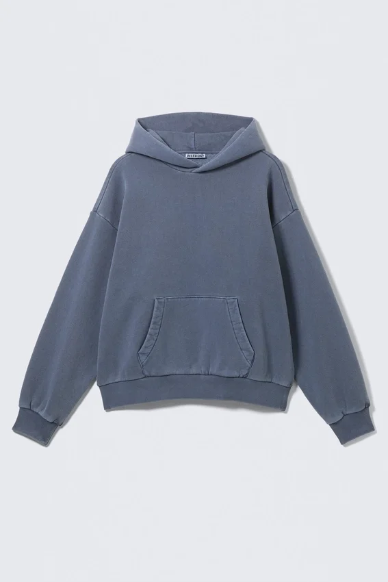 Sudadera con capucha holgada de algodón grueso – Azul oscuro lavado Sudadera con capucha holgada de algodón grueso – Azul oscuro lavado