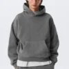 Sudadera con capucha holgada de algodón grueso – Gris oscuro lavado Sudadera con capucha holgada de algodón grueso – Gris oscuro lavado