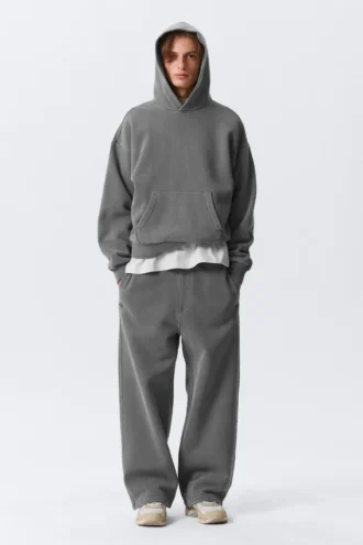 Sudadera con capucha holgada de algodón grueso – Gris oscuro lavado