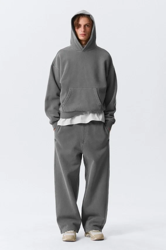 Sudadera con capucha holgada de algodón grueso – Gris oscuro lavado Sudadera con capucha holgada de algodón grueso – Gris oscuro lavado