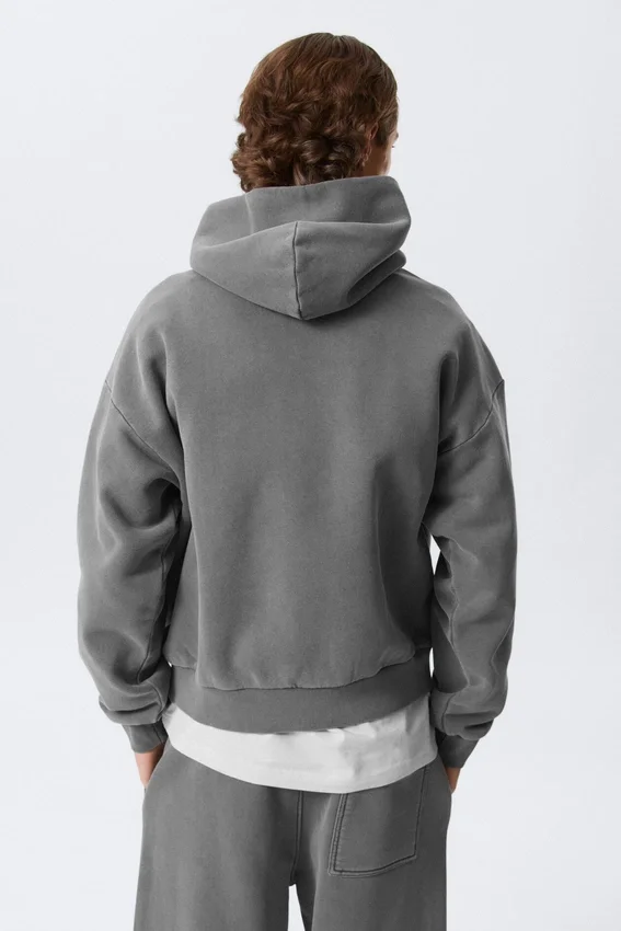 Sudadera con capucha holgada de algodón grueso – Gris oscuro lavado Sudadera con capucha holgada de algodón grueso – Gris oscuro lavado