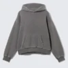 Sudadera con capucha holgada de algodón grueso – Gris oscuro lavado Sudadera con capucha holgada de algodón grueso – Gris oscuro lavado