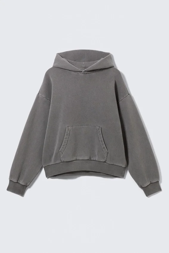 Sudadera con capucha holgada de algodón grueso – Gris oscuro lavado Sudadera con capucha holgada de algodón grueso – Gris oscuro lavado