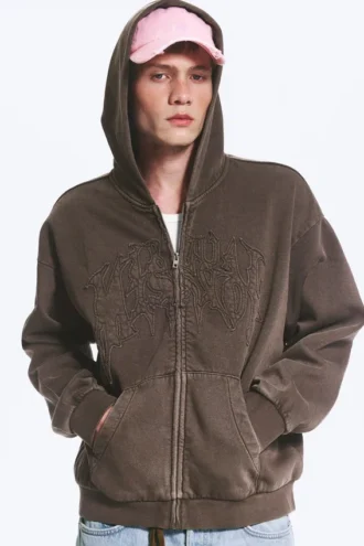 Sudadera con capucha holgada y estampados – Marrón oscuro