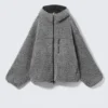 Sudadera con capucha oversize de felpa con cremallera – Gris oscuro jaspeado
