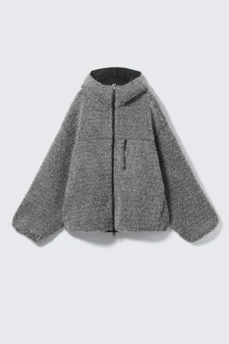 Sudadera con capucha oversize de felpa con cremallera – Gris oscuro jaspeado