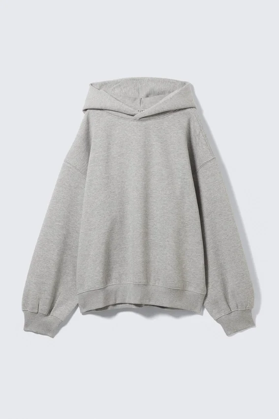 Sudadera con capucha oversize de felpa de algodón grueso – Gris jaspeado Sudadera con capucha oversize de felpa de algodón grueso – Gris jaspeado