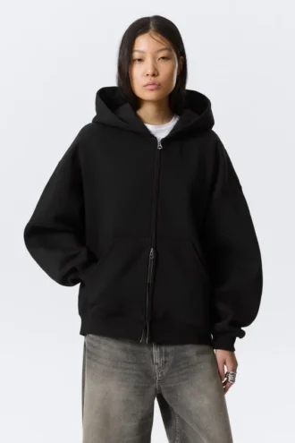 Sudadera con capucha oversize de gran gramaje y cremallera – Negro Sudadera con capucha oversize de gran gramaje y cremallera – Negro