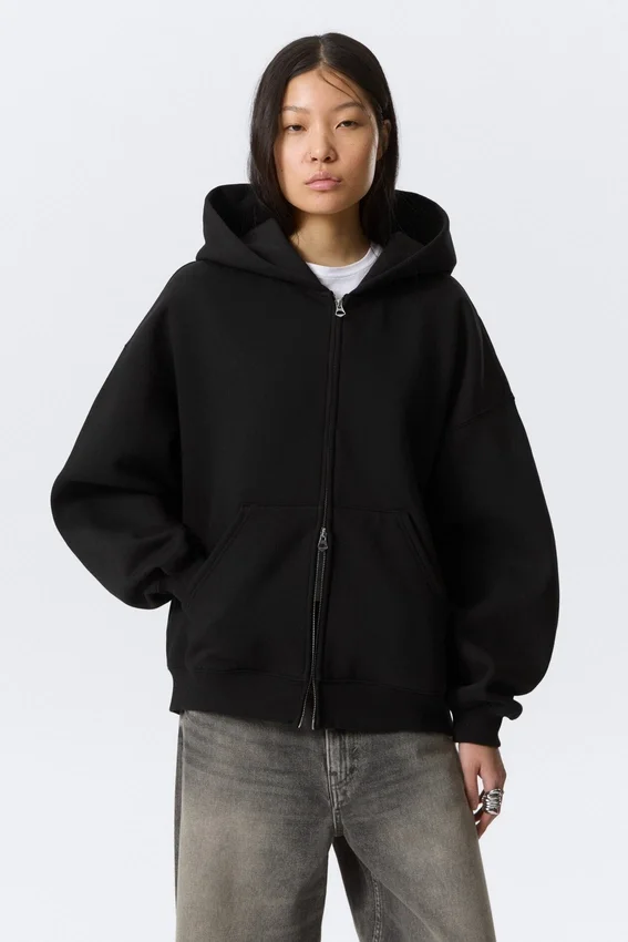 Sudadera con capucha oversize de gran gramaje y cremallera – Negro Sudadera con capucha oversize de gran gramaje y cremallera – Negro