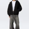 Sudadera con capucha oversize de gran gramaje y cremallera – Negro Sudadera con capucha oversize de gran gramaje y cremallera – Negro