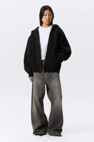 Sudadera con capucha oversize de gran gramaje y cremallera – Negro Sudadera con capucha oversize de gran gramaje y cremallera – Negro