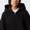 Sudadera con capucha oversize de gran gramaje y cremallera – Negro Sudadera con capucha oversize de gran gramaje y cremallera – Negro