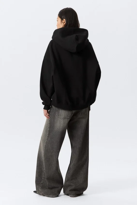 Sudadera con capucha oversize de gran gramaje y cremallera – Negro Sudadera con capucha oversize de gran gramaje y cremallera – Negro