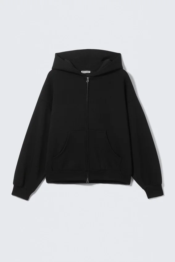 Sudadera con capucha oversize de gran gramaje y cremallera – Negro Sudadera con capucha oversize de gran gramaje y cremallera – Negro