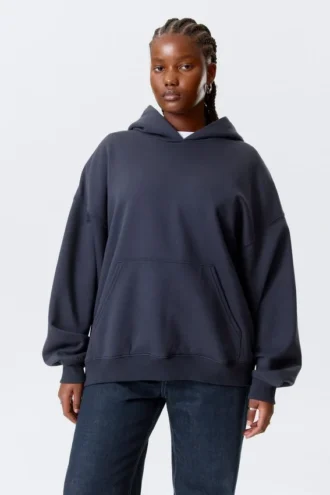 Sudadera con capucha oversize de tejido grueso – Azul oscuro