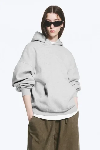 Sudadera con capucha oversize de tejido grueso – Gris claro jaspeado