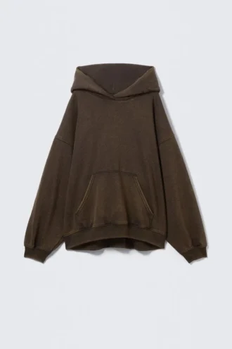 Sudadera con capucha oversize pesada bordada – Marrón oscuro